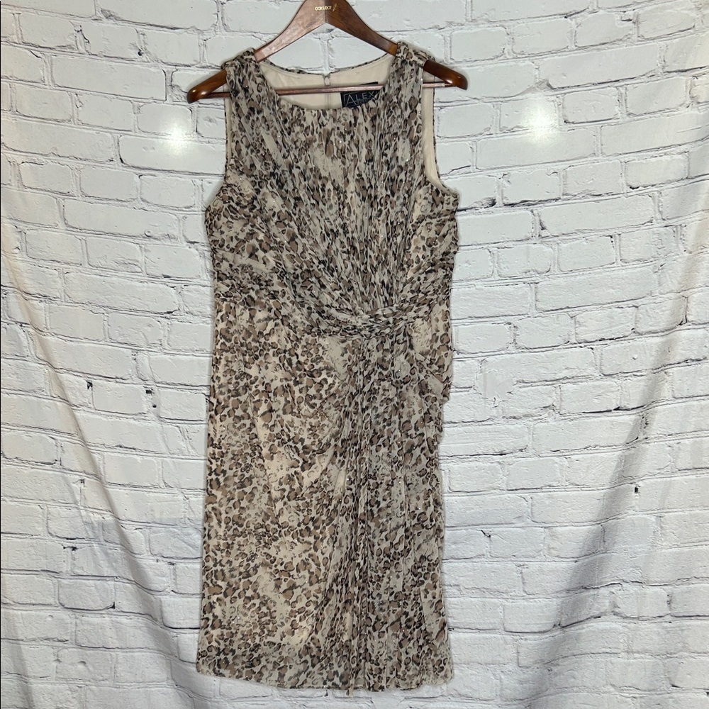 ALEX EVENINGS Leopard Sleeveless Sheath Dress W/Silver Accents Size 14W